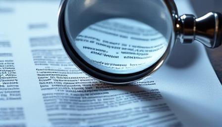 Magnifying glass over a fine print document