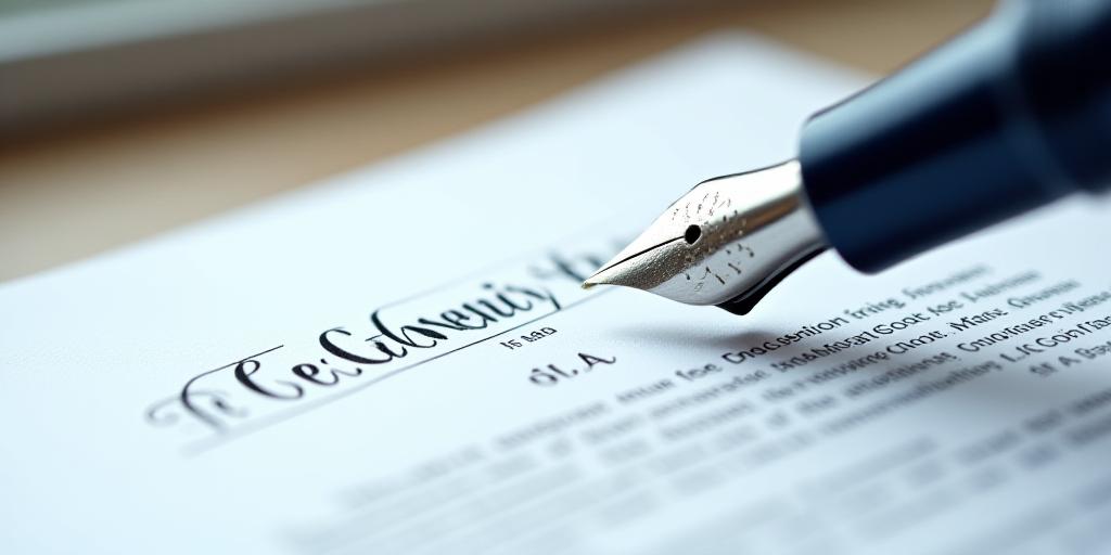 Close-up of a professional fountain pen resting on a meticulously drafted legal document